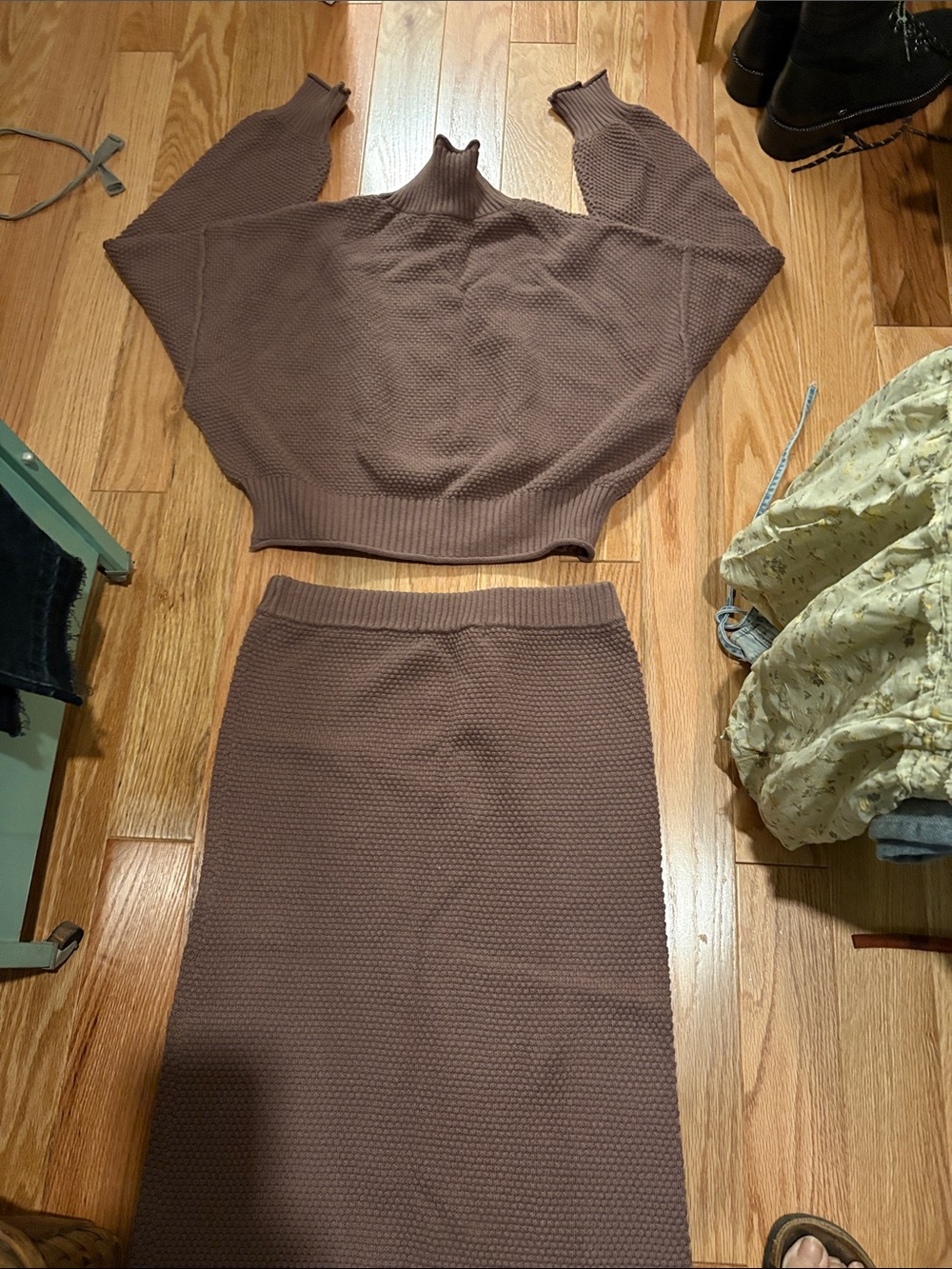 Brown Knit skirt and top
